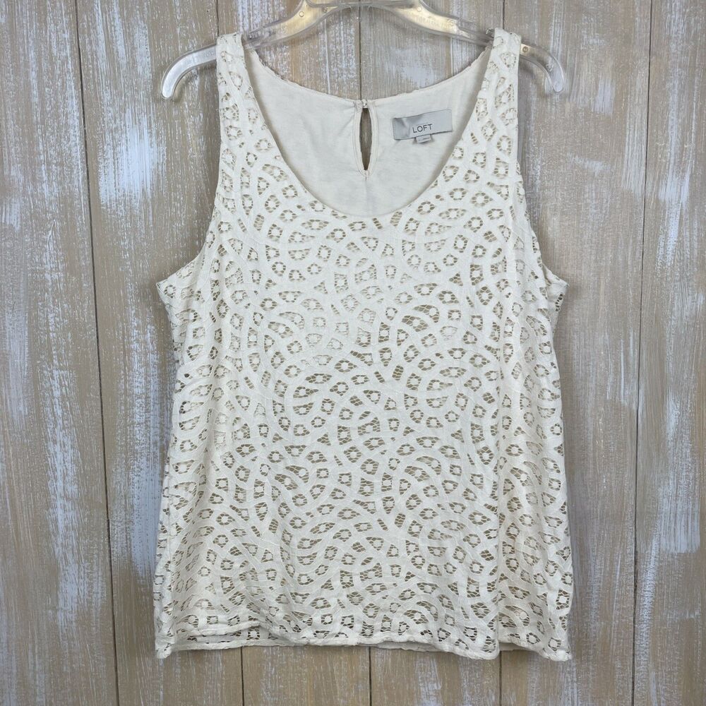 LOFT Women’s Ivory Sleeveless Lace Layered Tunic Size Large